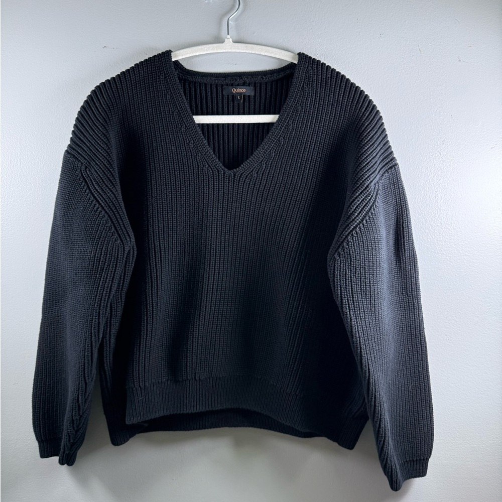 Quince Charcoal V-Neck Sweater (364)